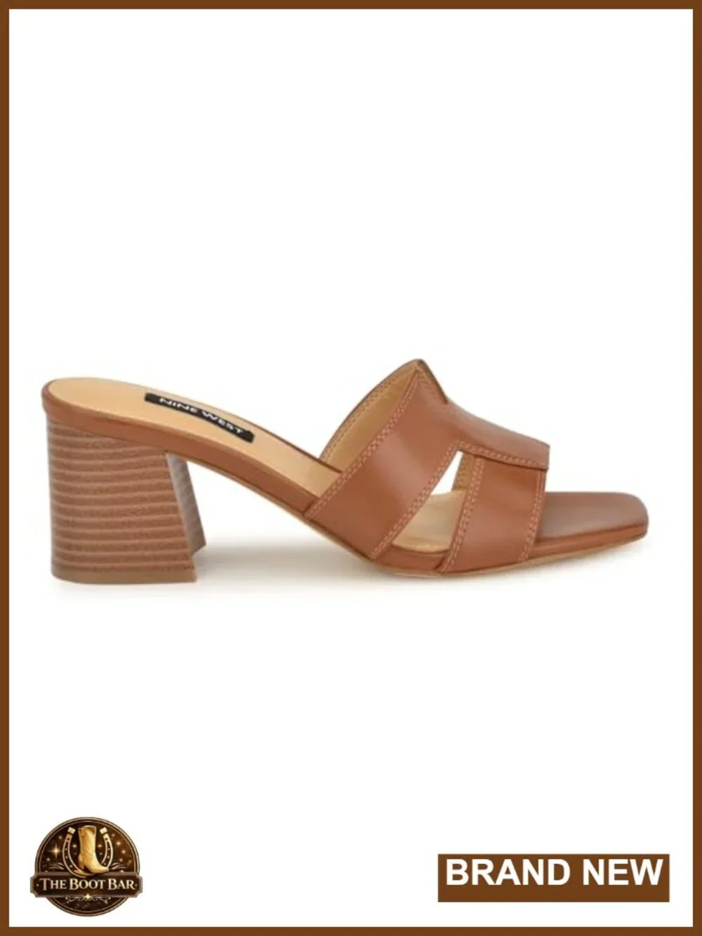 Nine West Women's Griselda Heeled Sandal Faux Leather Kitten Block Heel Open